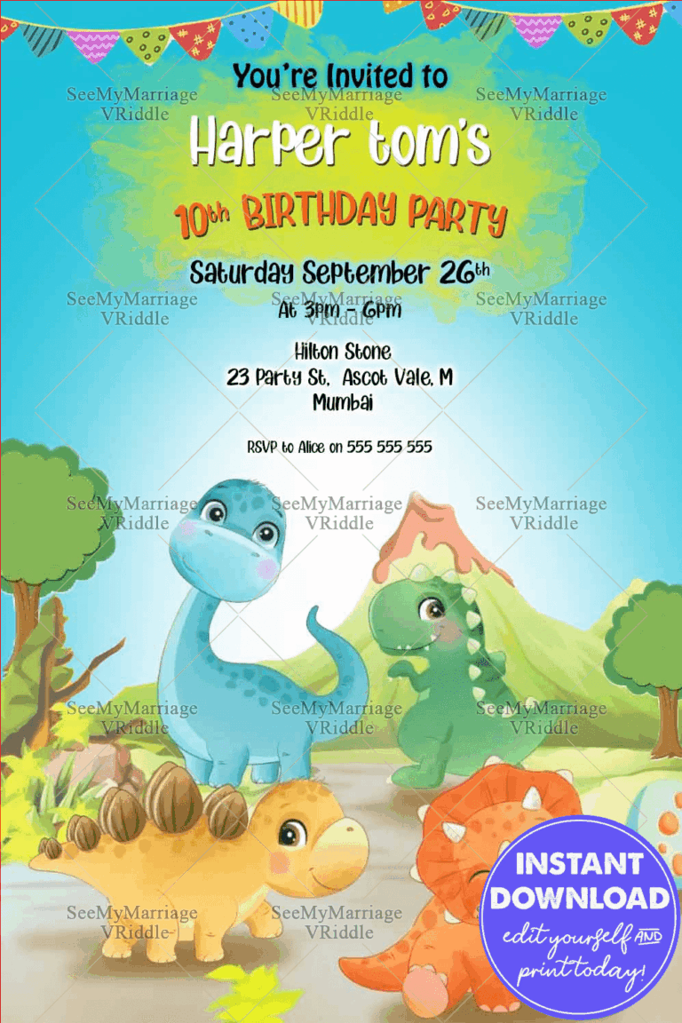 Wild Jungle 10th Birthday Invitation Card Dinosaur Theme