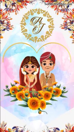 Beautiful Caricature Theme Punjabi Wedding Celebration Invite Video
