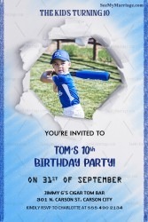 Baseball Theme 10th Birthday Invitation Card Blue Colour