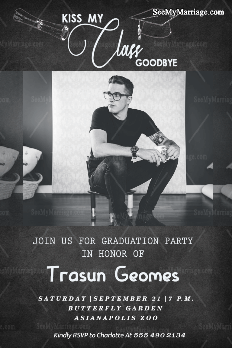 Cool Dude Graduation Party Invitation Card Monochromatic Theme Add-A-photo