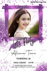 Purple Glitter10th Birthday Invitation Card White Theme