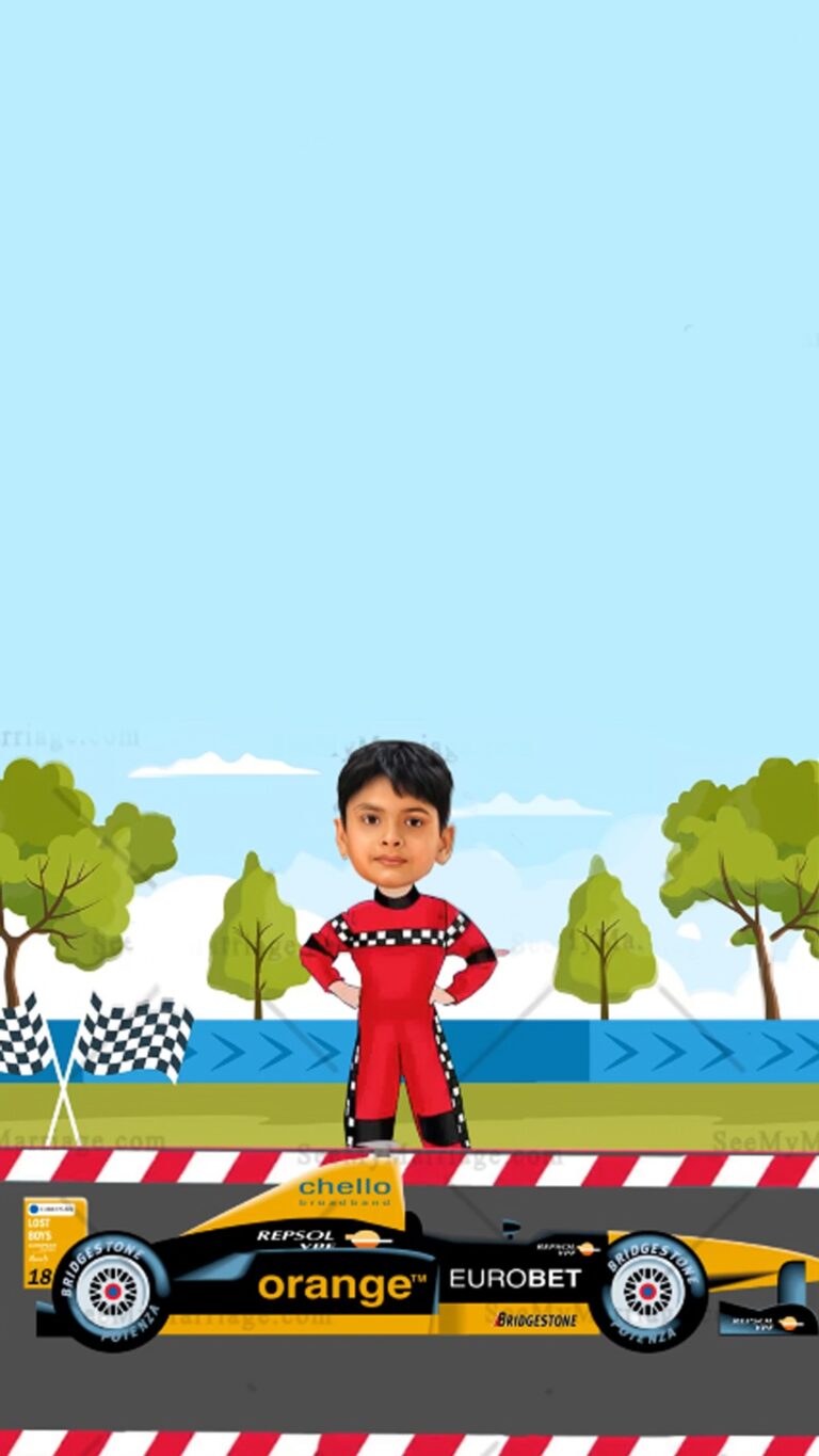 Upanayan Sankar Invitation with Caricatures - F1 race theme