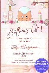 Baby Bottoms Up Sip And See Invitation Card Pink Theme