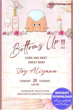 Baby Bottoms Up Sip And See Invitation Card Pink Theme