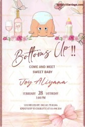 Baby Bottoms Up Sip And See Invitation Card Pink Theme
