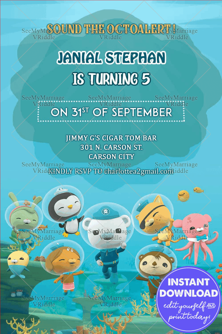 Blue Octanaut Theme Birthday Invitation Card