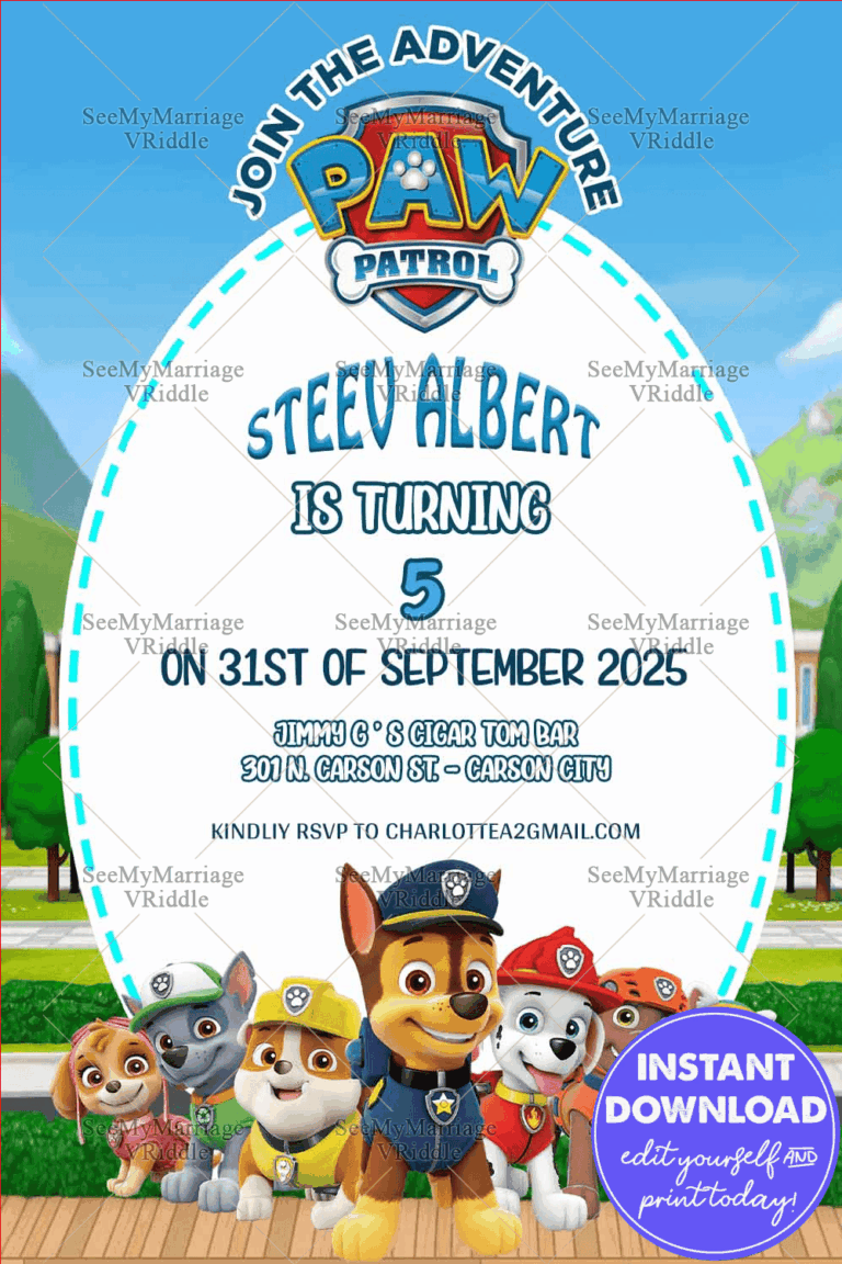 Blue Paw Patrol Birthday Invitation Card Puppy Police