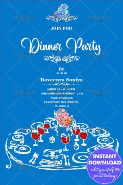 Blue Theme cocktail Dinner Party Invitation Round Table