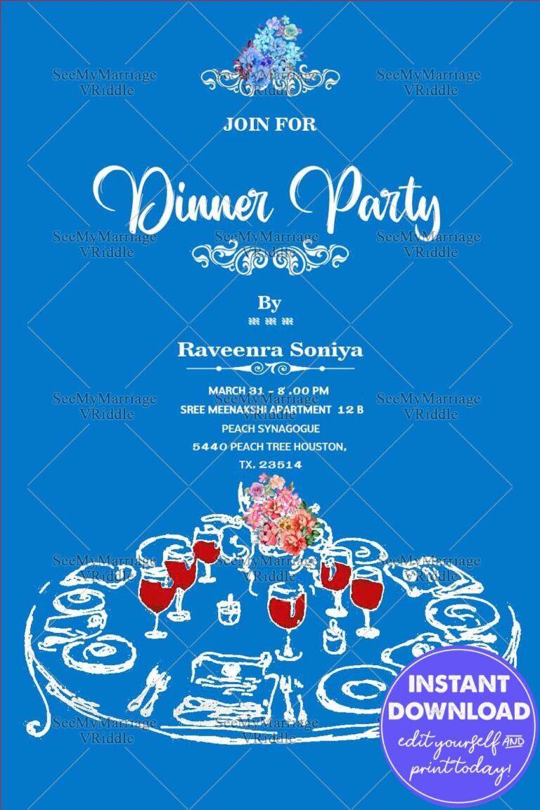 Blue Theme cocktail Dinner Party Invitation Round Table