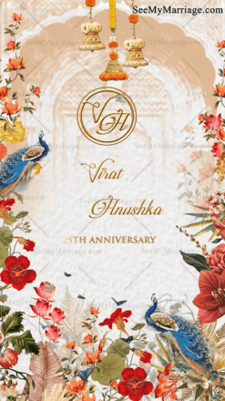 Caricature Theme 25th Wedding Anniversary Invitation Video Floral Paradise
