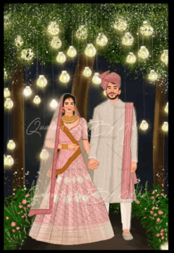Caricature Wedding Reception Video Invitation White Theme Pencil Art