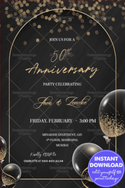 Grand 50th Aniversary Invitation Card Black Tie Cocktail Party