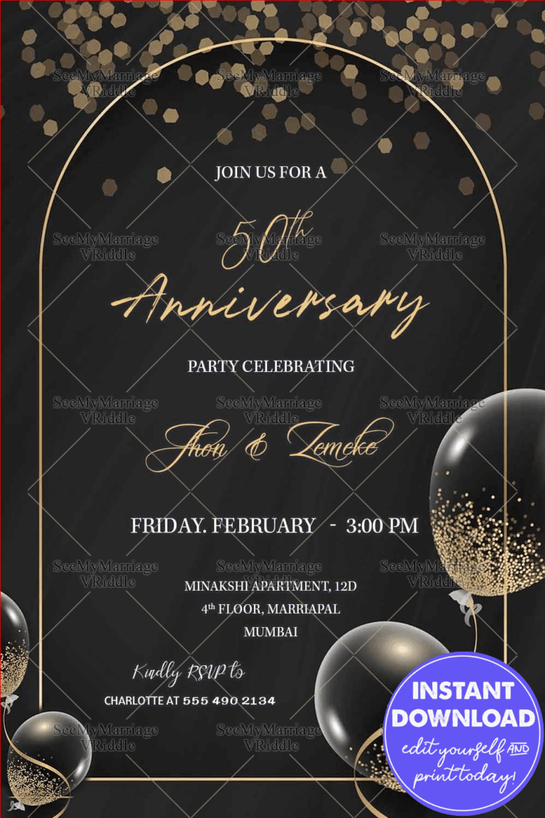Grand 50th Aniversary Invitation Card Black Tie Cocktail Party