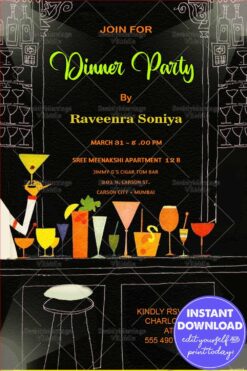 Jazzy cocktail Dinner Party Invitation Full Bar