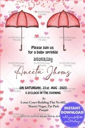 Pink Heart Showers Baby Sprinkle Invitation card Cute Umbrella