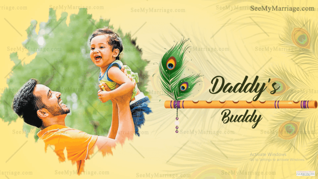 Theme Krishna 1st Birthday Invitation Video Peacock feathers