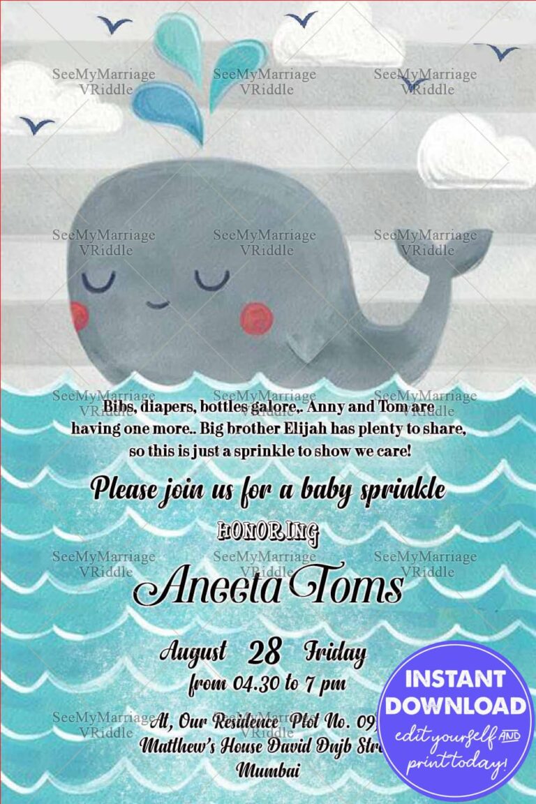 Whale Spout Cute Baby Sprinkle Invitation Card Blue Theme