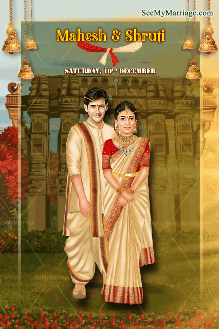 Caricature Theme Grand Wedding Invitation Kala Toranam