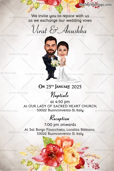 Christian Floral White Wedding Invitation Card Caricature