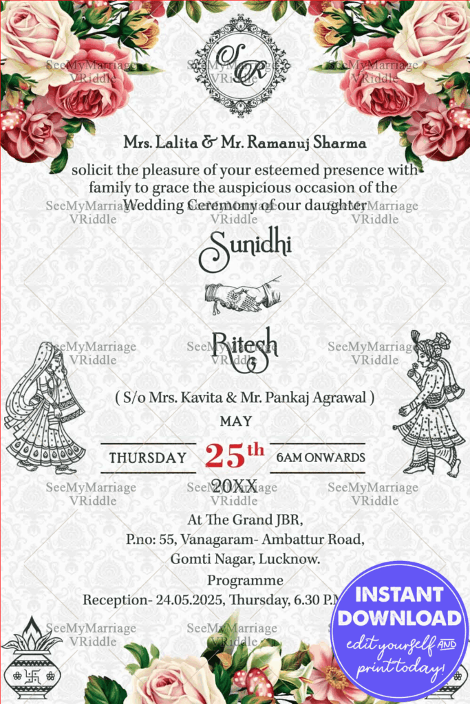 Cream Theme Save The Date Wedding Invitation Card Rose Floral