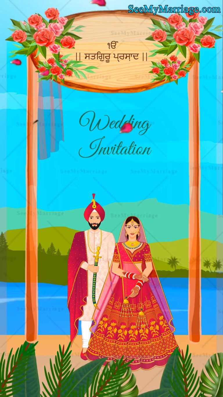 Cute Cartoon Punjabi Wedding Invitation Video Bright Blue Theme
