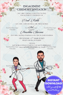 Doctor Caricature Wedding Invitation Card Stethoscope Lasso