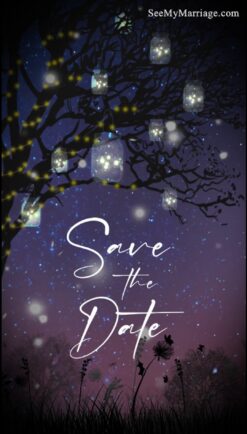 Glowing Fireflies Save The Date Wedding Invitation Dreamy Starlit Sky