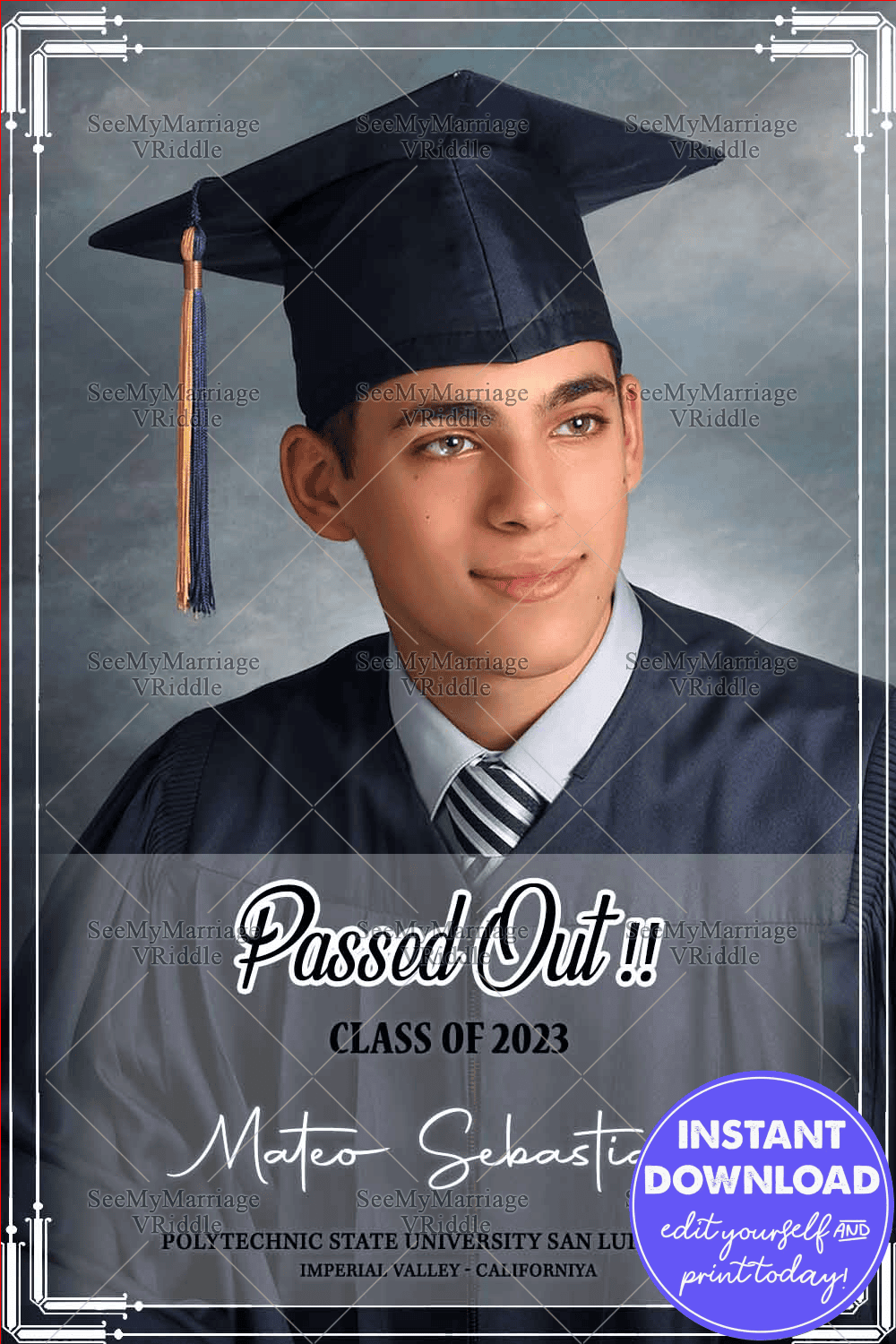 Fun Passed Out Graduation Announcement Add Photo