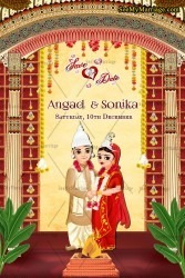 Grand Bengali Wedding Invitation Card Traditional Cartoon Couple (1)