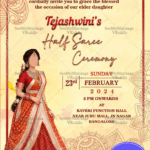 Grand Cream Theme Half Saree Invitation Card Illustrated Red Design