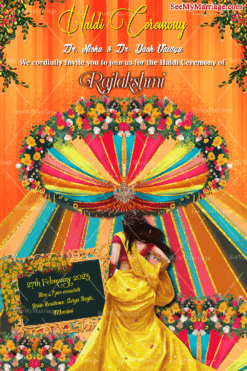 Grand Haldi Ceremony Invitation Card Multicolour Floral Decor