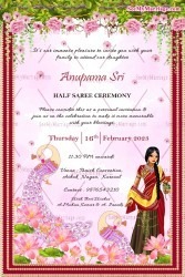 Pink Floral Half Saree Ceremony Invitation Card Peacock Decor