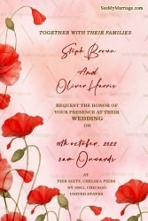 Red Floral Wedding Invitation Card Pink Western Theme