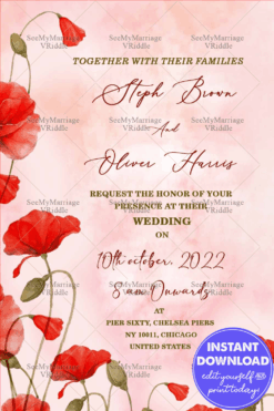 Red Floral Wedding Invitation Card Pink Western Theme