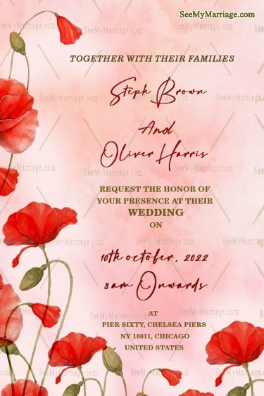 Red Floral Wedding Invitation Card Pink Western Theme