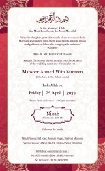 Red White Nikah Wedding Invitation Card Vintage