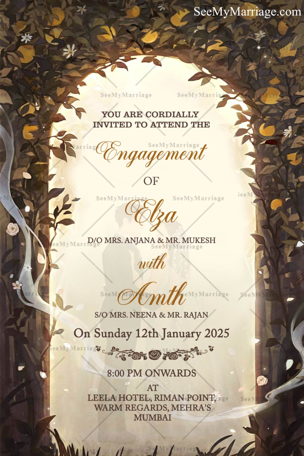 Rustic Floral Arch Engagement Invitation Video Add Photo