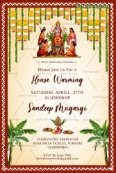 Traditional Housewarming Invitation Card Cream Theme Satyanarayana Pooja