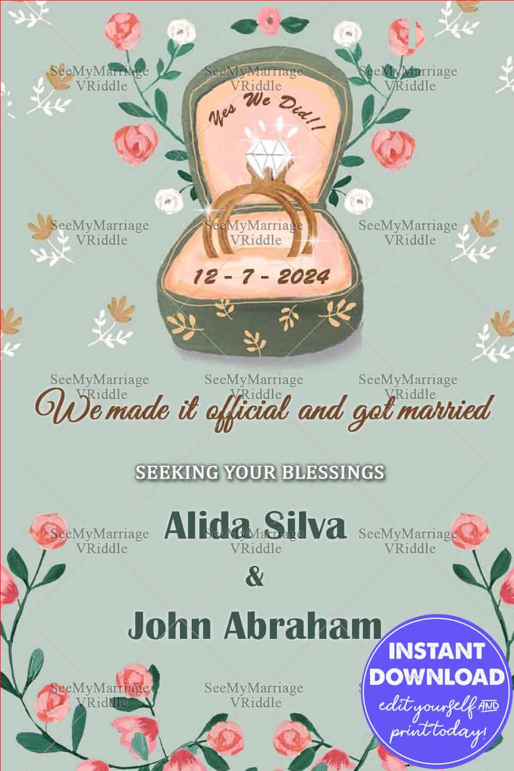 Vintage Ring Box Wedding Announcement Floral Green Theme