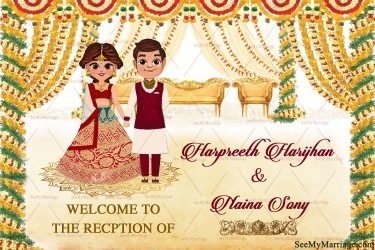Wedding Banner Indian Couple Cartoon Grand Floral decor