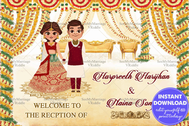 Wedding Banner Indian Couple Cartoon Grand Floral decor