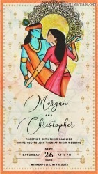 Artistic Cream Wedding Invitation Card Radha Krishna Theme