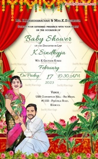 Cute Caricature Baby Shower Invitation Blooming Red Flowers – SeeMyMarriage