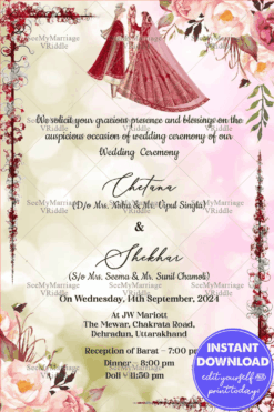 Elegant Floral Wedding Invitation Card Illustrated Pastel Shades