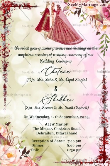 Elegant Floral Wedding Invitation Card Illustrated Pastel Shades
