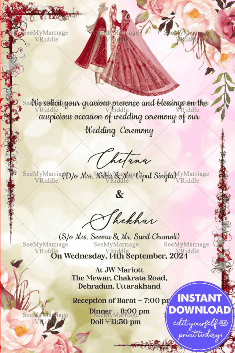 Elegant Floral Wedding Invitation Card Illustrated Pastel Shades