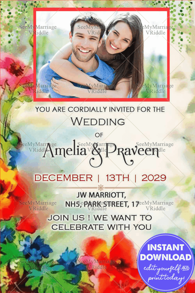 Floral Wedding Invitation Card Add Photo Old World Charm