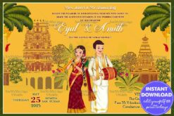Funky Traditions Tamil Wedding Invitation Card Cartoon Couple Temple Theme