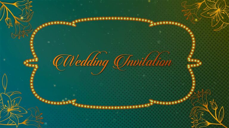 Gold Floral Wedding Invitation Video Blue Green Theme