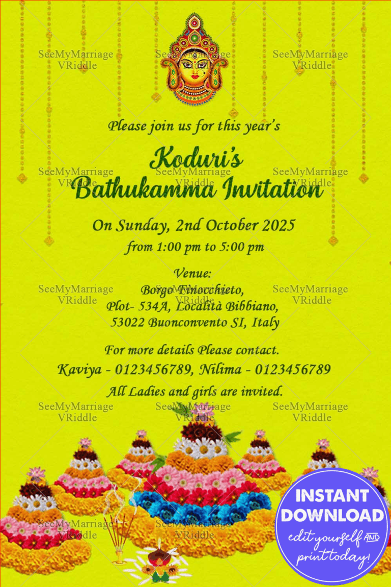 Green Theme Bathukamma Pooja Invitation Card